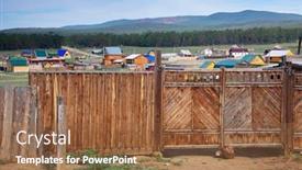  Presentation with island - Slide deck with siberian-village-on-olkhon-island background and a tawny brown colored foreground