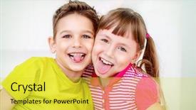  Presentation with siblings - Presentation design with siblings - portrait of happy joyful children background and a yellow colored foreground