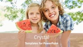  Presentation with holidays - Presentation theme having sibling-children-with-delicious-melons background and a coral colored foreground