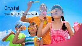  Presentation with siblings - Theme having siblings blowing bubbles background and a light blue colored foreground