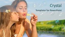  Presentation with siblings - PPT theme with siblings blowing soap bubbles background and a light blue colored foreground