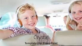  Presentation with audiobook - Colorful PPT layouts enhanced with siblings-children-listen-to-music backdrop and a light gray colored foreground
