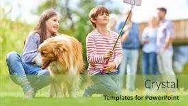  Presentation with siblings - Colorful PPT theme enhanced with siblings-children-with-dog-take backdrop and a yellow colored foreground