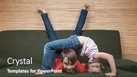  Presentation with stuck - Cool new slide deck with siblings-climbing-the-walls-going backdrop and a dark gray colored foreground