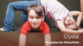  Presentation with siblings - Audience pleasing slide deck consisting of siblings-climbing-the-walls-going backdrop and a tawny brown colored foreground