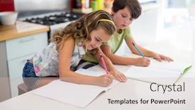  Presentation with siblings - PPT theme having siblings doing homework in kitchen at home background and a lemonade colored foreground