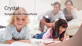  Presentation with siblings - Amazing theme having siblings drawing while their parents are in the background in a living room backdrop and a light gray colored foreground