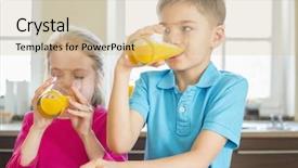  Presentation with siblings - Presentation enhanced with siblings drinking orange juice background and a soft green colored foreground
