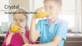  Presentation with siblings - Audience pleasing slides consisting of siblings drinking orange juice in kitchen at home backdrop and a lemonade colored foreground