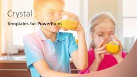  Presentation with siblings - Beautiful slides featuring siblings drinking orange juice in kitchen at home backdrop and a lemonade colored foreground