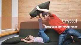  Presentation with coping - Cool new PPT theme with siblings-fighting-with-pillows-stuck backdrop and a coral colored foreground