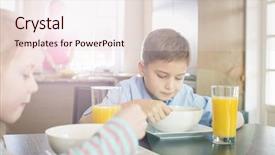  Presentation with siblings - Theme with siblings having breakfast at table with parents cooking in background background and a lemonade colored foreground