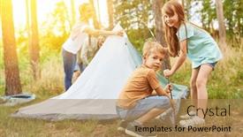  Presentation with siblings - PPT theme with siblings-helping-parents-setting-up background and a coral colored foreground