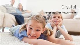  Presentation with siblings - Colorful PPT layouts enhanced with siblings lying on a carpet while their parents are sitting on a sofa backdrop and a white colored foreground