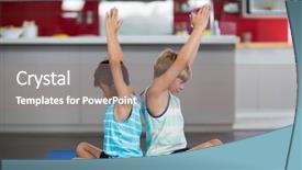  Presentation with siblings - Beautiful slide set featuring siblings performing yoga at home backdrop and a gray colored foreground