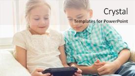  Presentation with siblings - Cool new PPT theme with siblings playing hand-held video game at home backdrop and a lemonade colored foreground