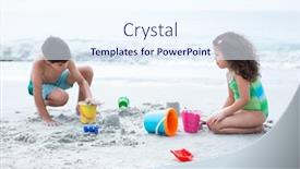  Presentation with siblings - Amazing PPT theme having siblings-playing-with-toys backdrop and a sky blue colored foreground