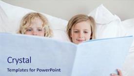  Presentation with bedtime story - Presentation featuring siblings reading bedtime story together background and a sky blue colored foreground
