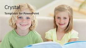  Presentation with siblings - Audience pleasing slide set consisting of siblings reading booklet together on the sofa backdrop and a soft green colored foreground