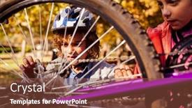  Presentation with mountain bike - Presentation theme having siblings repairing mountain bike in park background and a tawny brown colored foreground