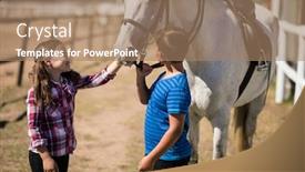  Presentation with ranch - Theme enhanced with siblings standing with white horse in the ranch on a sunny day background and a coral colored foreground