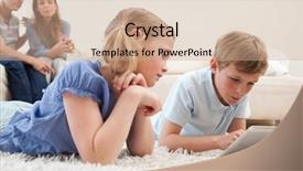  Presentation with computer room - Slide deck having siblings using a tablet computer background and a coral colored foreground