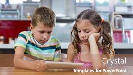  Presentation with siblings - Colorful presentation theme enhanced with siblings-using-digital-tablet backdrop and a coral colored foreground