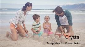  Presentation with footprints and sand beach - Presentation theme enhanced with siblings with parents making sand background and a mint green colored foreground