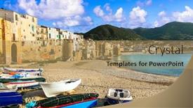  Presentation with coastal - Cool new PPT layouts with sicily-island-beautiful-coastal-cefalu backdrop and a coral colored foreground