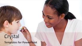  Presentation with temperature - Cool new slide deck with helping sick - smiling nurse taking little boy's backdrop and a coral colored foreground