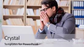  Presentation with illness - Presentation theme enhanced with sick businessman suffering from illness background and a light gray colored foreground