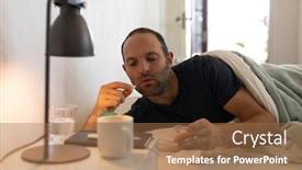  Presentation with self medication - Cool new slide deck with sick-caucasian-man-at-home backdrop and a coral colored foreground