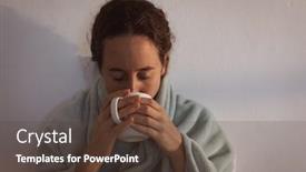  Presentation with covid bed - Beautiful PPT theme featuring sick-caucasian-woman-spending-time backdrop and a tawny brown colored foreground