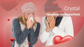  Presentation with sneezing - Beautiful presentation featuring sick couple in winter fashion sneezing against red vignette backdrop and a coral colored foreground