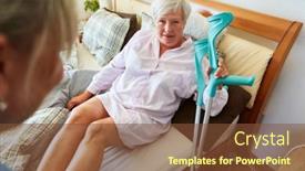  Presentation with caregiver - Presentation design with sick-elderly-woman-with-crutches background and a tawny brown colored foreground