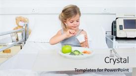  Presentation with healthy eating food photography - PPT theme having sick girl eating healthy food background and a light gray colored foreground
