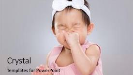  Presentation with baby sick - Amazing PPT theme having sick kid - baby girl sneeze backdrop and a coral colored foreground