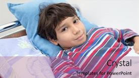  Presentation with hospital bed - Colorful PPT layouts enhanced with sick kid - child patient in hospital bed backdrop and a coral colored foreground