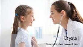  Presentation with doctor visiting family a new born - Slides having sick kid - cute girl visiting doctor background and a light gray colored foreground