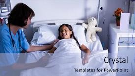  Presentation with moving patient to hospital bed - PPT theme enhanced with sick kid - doctor interacting with patient background and a light blue colored foreground