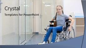  Presentation with wheelchair - Theme enhanced with sick kid - little girl sitting in wheelchair background and a light gray colored foreground