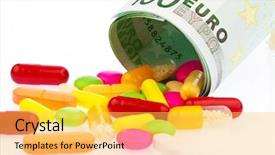  Presentation with leave - Slide deck having sick leave - 100 euro bill and tablets background and a yellow colored foreground