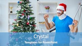  Presentation with collage of families celebrating christmas - Cool new PPT theme with sick leave - injured man celebrating christmas backdrop and a teal colored foreground