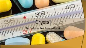  Presentation with tablets and caupsuls - Colorful PPT layouts enhanced with sick leave - thermometer and tablets symbolic photo backdrop and a coral colored foreground