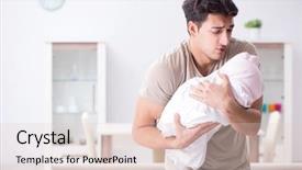  Presentation with baby sick - Beautiful presentation theme featuring sick leave - young father dad frustrated backdrop and a lemonade colored foreground