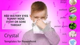  Presentation with allergies - PPT layouts consisting of sick little boy and list background and a lilac colored foreground