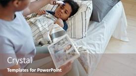  Presentation with body temperature - PPT layouts having sick-little-boy-lying background and a violet colored foreground