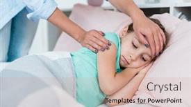  Presentation with temperature - Amazing presentation having sick little girl lying in bed under blanket while her mother touching forehead to see if the temperature in high backdrop and a coral colored foreground