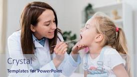  Presentation with sore throat - Cool new slide set with sick little girl with open mouth sitting in medical office while clinician examining her sore throat backdrop and a lemonade colored foreground