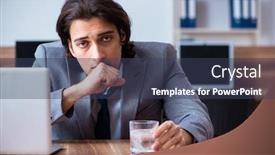  Presentation with employee - Audience pleasing PPT theme consisting of sick-male-employee-suffering backdrop and a tawny brown colored foreground
